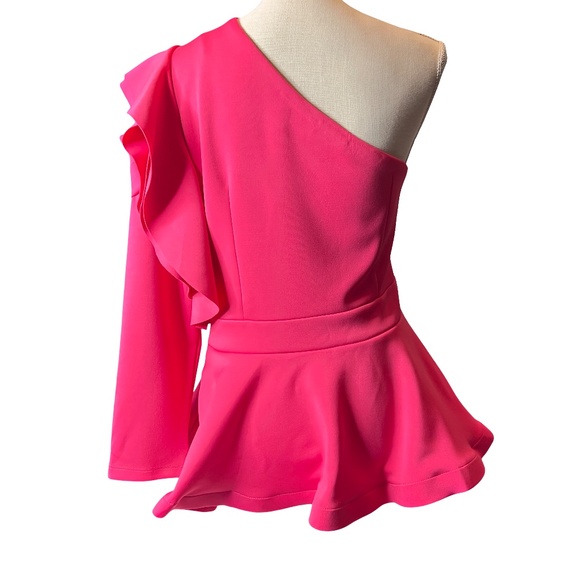 #A068  FT IN  Barbiecore  Pink One-Shoulder  Ruffle Top  New no Tag   XL - Picture 8 of 8